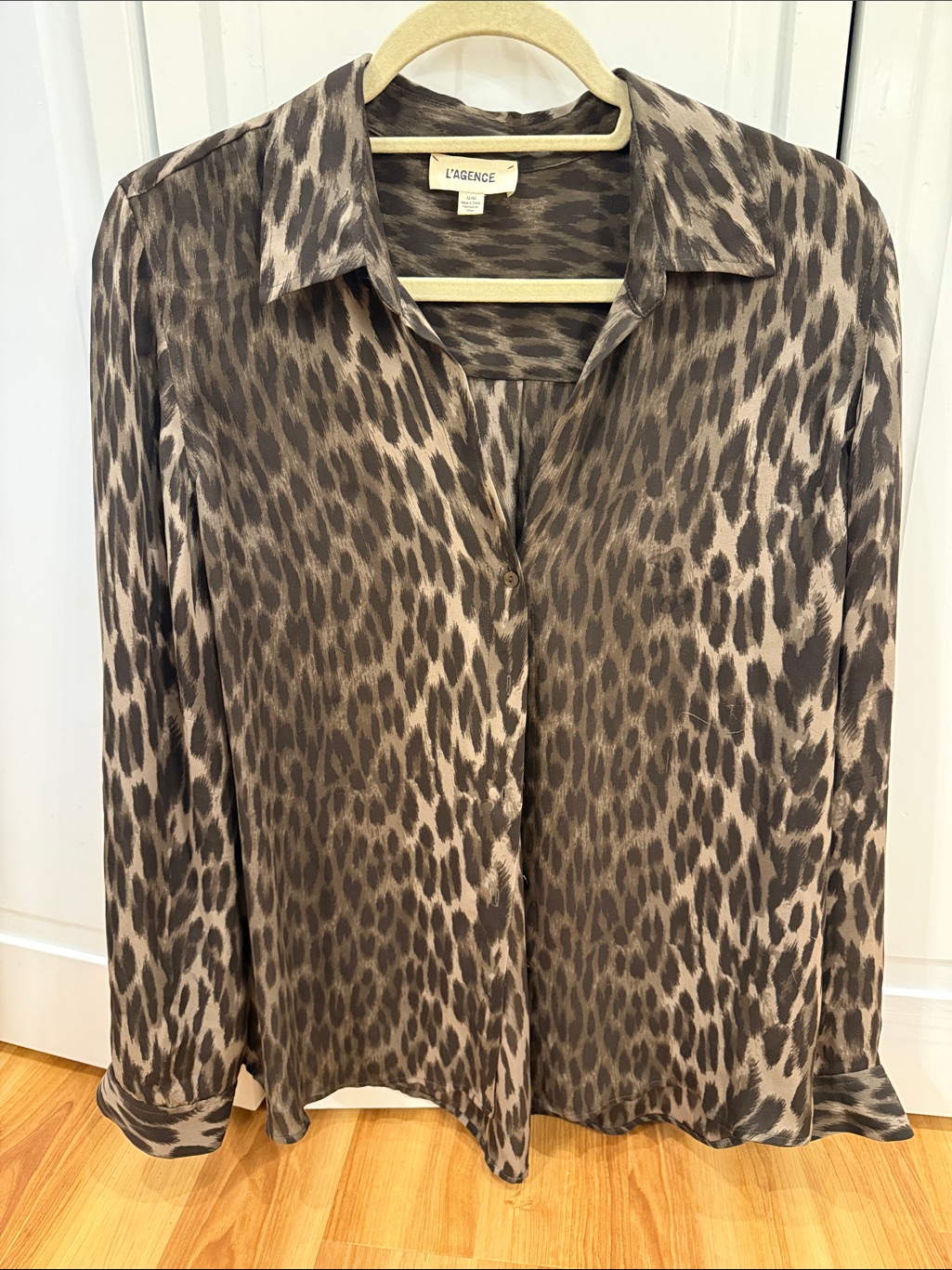 L'agence Neutral Leopard-Print Button Front Blouse